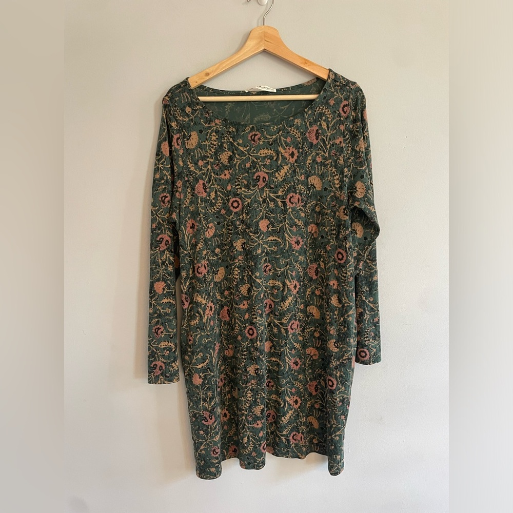 Peruvian Connection Orla Dress Green Floral Long Sleeve